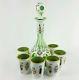 Antique Moser Glass Decanter Set White Overlay Cut To Green