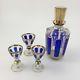 Antique Moser Hand Painted Cordial Decanter Set Cut To Clear Crystal Cobalt Gold