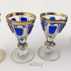 Antique Moser Hand Painted Cordial Decanter Set Cut to Clear Crystal Cobalt Gold