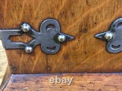 Antique Oak & Brass Tantalus With Key Holds Three Decanters