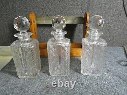 Antique Oak Cut glass bottles Tantalus Betjemann's Patent London