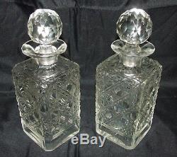 Antique Oak & Nickle Plated Tantalus With Two Lead Crystal Decanters Lock & Key
