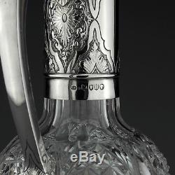 Antique Ornate Solid Sterling Silver & Cut Glass Claret Jug / Decanter, 1883