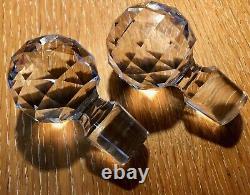 Antique Pair Cut Crystal Whiskey Decanters with Stoppers Diamond Star Cut