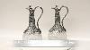 Antique Pair Cut Glass And Silver Plate Claret Jugs Decanters
