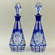Antique Pair Of Bohemian Blue Flashed & Cut Glass Decanters C. 1930