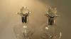 Antique Pair Of Late Victorian Pinched Glass Decanters With Sterling Silver Collars