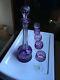 Antique Purple Bohemian Cut To Clear Glass Decanter And 5 Cordial Glasses Set