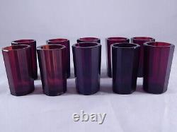 Antique RED RUBY Cut Glass Decanter Decagen With Stopper 10 Shot Glasses Set
