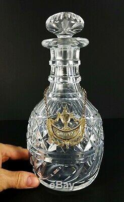 Antique Royal Brierley Cut Glass Brandy Decanter English Sterling Silver Label