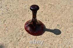 Antique Ruby Red Czech Bohemian Crystal Cut to Clear Glass Ships Decanter