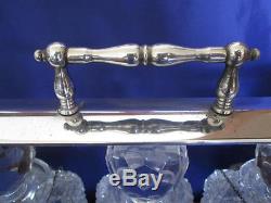 Antique STYLE Silver/Mahogany TANTALUS Three Matching Crystal Decanters, inc Key