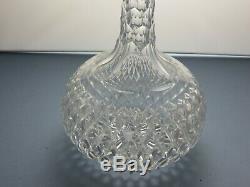 Antique Shaft And Globe Lead Crystal Cut Glass Round Decanters Set Of 2