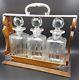 Antique Silver Plated Oak Three Decanter Tantalus