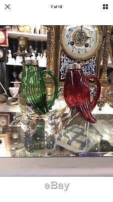 Antique Solid Silver Bohemian Cut Glass Bottle Bird Parrot Cockatoo Jug Decanter