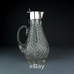 Antique Solid Sterling Silver & Cut Glass Claret Jug / Decanter, Birmingham 1897