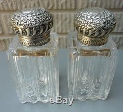 Antique TIFFANY & CO. Matched Pair Cut Glass Decanter With STERLING Silver Tops