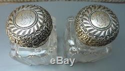 Antique TIFFANY & CO. Matched Pair Cut Glass Decanter With STERLING Silver Tops