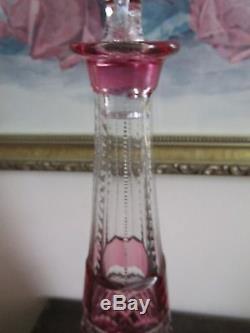 Antique Val St. Lambert Red Ruby Cut To Clear Crystal Decanter 13 Signed