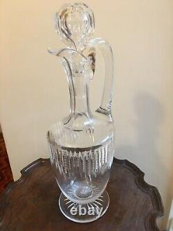 Antique Victorian Clear Cut Glass Footed Claret Jug Wine Decanter c 1880 13 inch