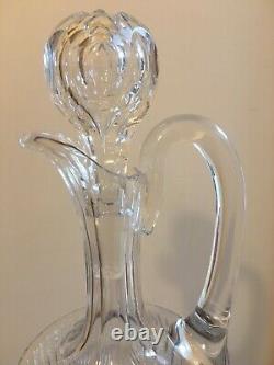 Antique Victorian Clear Cut Glass Footed Claret Jug Wine Decanter c 1880 13 inch
