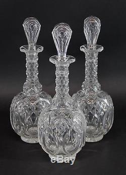Antique Victorian Cut Cyrstal Glass Liquor Decanter Bottles with Silverplate Caddy