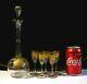 Antique Victorian Cut & Gilded Fern Ware Glass Decanter With 5 Liqueur Glasses