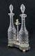 Antique Victorian Cut Glass Wine Decanter Bottles With Greek Key Silverplate Caddy