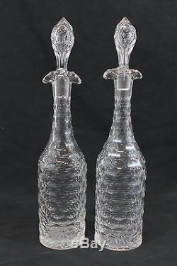 Antique Victorian Cut Glass Wine Decanter Bottles with Greek Key Silverplate Caddy