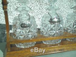 Antique Victorian Edwardian Tantalus 3 Crystal Glass Decanters