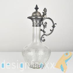 Antique Victorian Engraved Silver Plated Cut Glass Claret Jug Decanter Carafe
