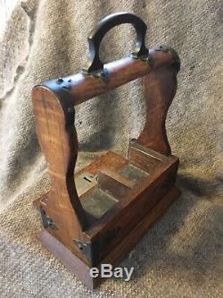 Antique Victorian Oak Tantalus Cut Glass 2 Crystal Decanter Set Locking With Key