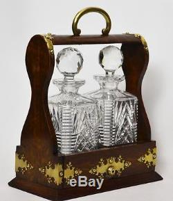 Antique Victorian Oak Tantalus and A Pair of Cut Glass Spirit Decanters PL2712