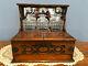 Antique Victorian Oak Tantalus With Spring Loaded Drawer & Cut Glass Decanters