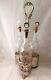 Antique Victorian Set 3 Cut Glass Spirit Decanter On Silver Plated Steel Stand