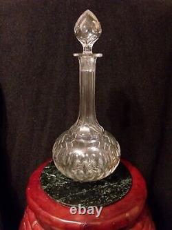 Antique Victorian Shaft & Globe Cut Glass Decanter, Thumb Cut, Hollow Stopper