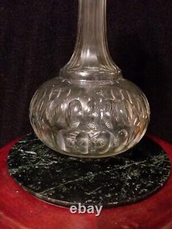 Antique Victorian Shaft & Globe Cut Glass Decanter, Thumb Cut, Hollow Stopper