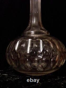 Antique Victorian Shaft & Globe Cut Glass Decanter, Thumb Cut, Hollow Stopper