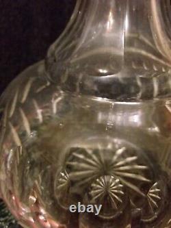 Antique Victorian Shaft & Globe Cut Glass Decanter, Thumb Cut, Hollow Stopper