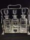 Antique Victorian Silver Plated Tantalus With 3 Cut Glass Decanters #ga