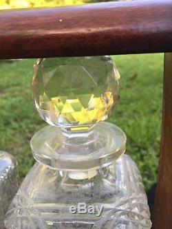 Antique Victorian Tantalus cut glass decanters In Locking Oak Case