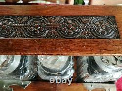 Antique Victorian Vintage Oak Cut Glass Decanters Tantalus. Bar Alcohol. Gift