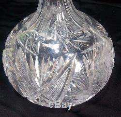 Antique Vintage 11'' American Brilliant Deep Cut Glass Crystal Heavy Decanter