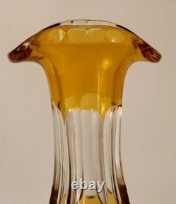 Antique Vintage Amber Bohemian Glass Cut To Clear And Frosted Decanter