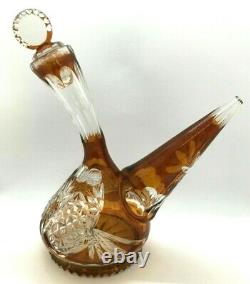 Antique Vintage Bohemian AMBER Crystal Cut to Clear PORRON Wine Decanter
