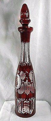 Antique Volmer 1888 Cut To Clear Ruby Red Glass Wine Decanter Set Glasses & Vase