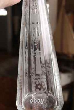 Antique Wheel Cut Glass Decanter Windmill Ship Lighthouse and More