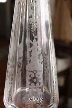 Antique Wheel Cut Glass Decanter Windmill Ship Lighthouse and More