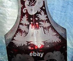 Antique bohemian decanter ruby red cut to clear exceptional etchings egermann