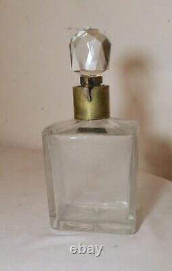 Antique clear cut crystal brass liquor wine decanter lockable glass bottle